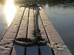 Frozen rope on dock at Sundbyholm Marina at Lake mlaren, outside Eskilstuna, on New Years Eve 2008