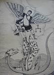My 8 hour drawing, Archangel Michael defeating the dragon, from the Book of Revelation.