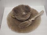 Fur covered cup, sauder, and spoon