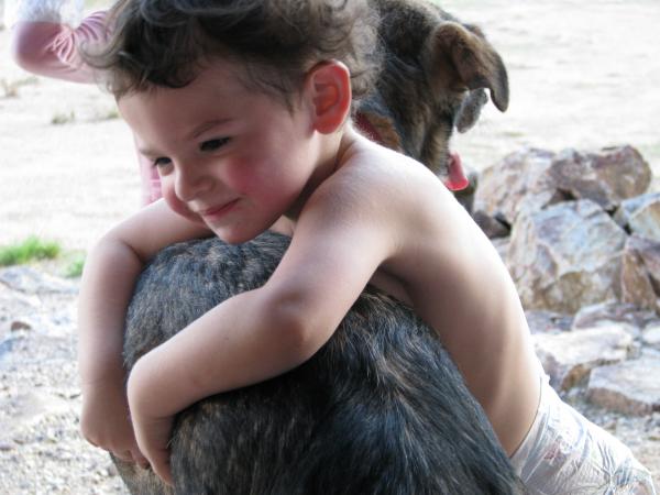 My son and a stray dog