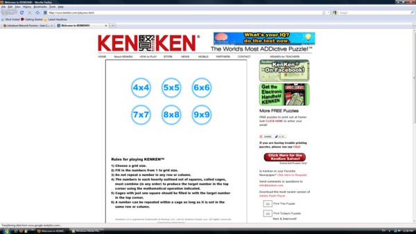 Proof I won all of these:
http://www.kenken.com/playnow.html

Kenken is fun.
Before you win, ther blue ring isn't around the #x#