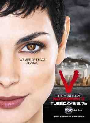 Morena Baccarin plays Anna in the new "V" series on ABC.  This is a promotional poster.  The remake is nothing like the old series.  It has a totally different plot and characters.  I prefer the old series, which was more dramatic--and I loved Diana.  The new series has a more practical plot.  The human characters are not as annoying.  The Visitors are a little flat, though in an appropriate way aliens are supposed to be when not plagued by human emotions.