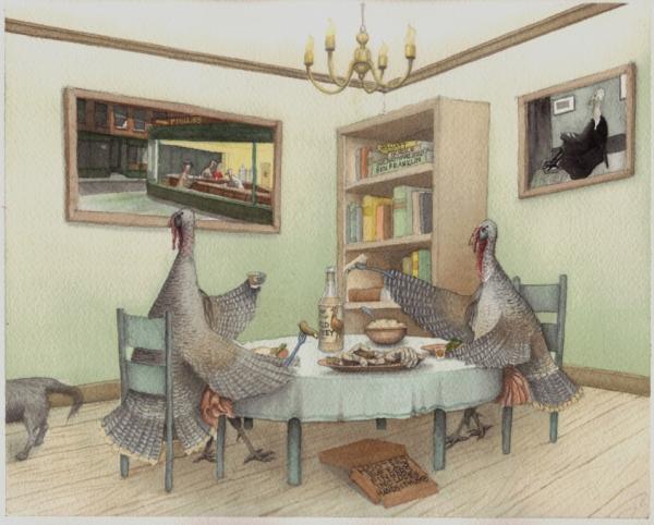 Ben and Franklin's Thanksgiving 2010
Watercolor , traces of gouache and graphite.
Size: 8" x 10"