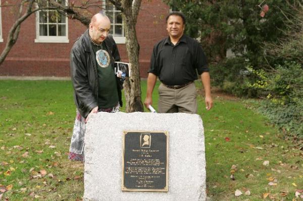 with S. T. Joshi at the Lovecraft plaque at Brown University