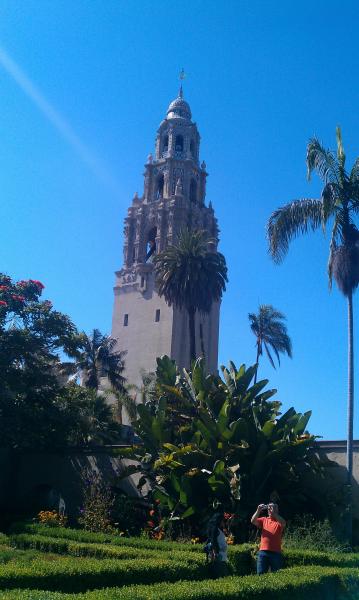 The bell tower from afar (and some people I don't know).