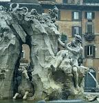 Gian Lorenzo Bernini�s   �Fountain of the Four Rivers� in the center of Piazza Navona Rome - 1652. The figure shown here represents the Danube with...